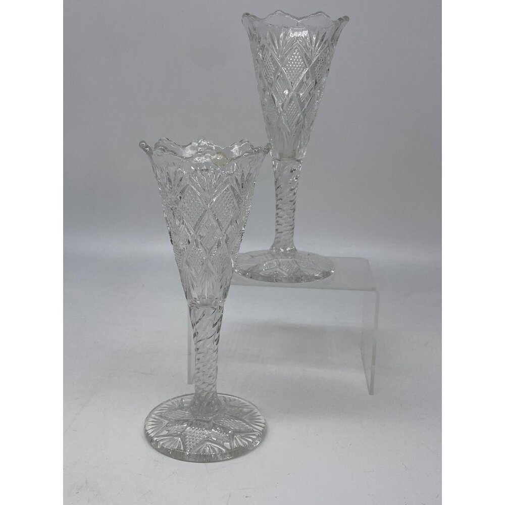 Early EAPG George Duncan & Sons Diamond Point/Diamond & Fan Epergne Horns SEE